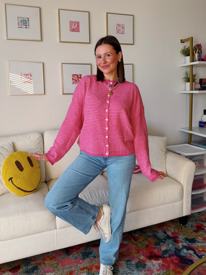 Coffee Run Pinstriped Button Down Cardigan