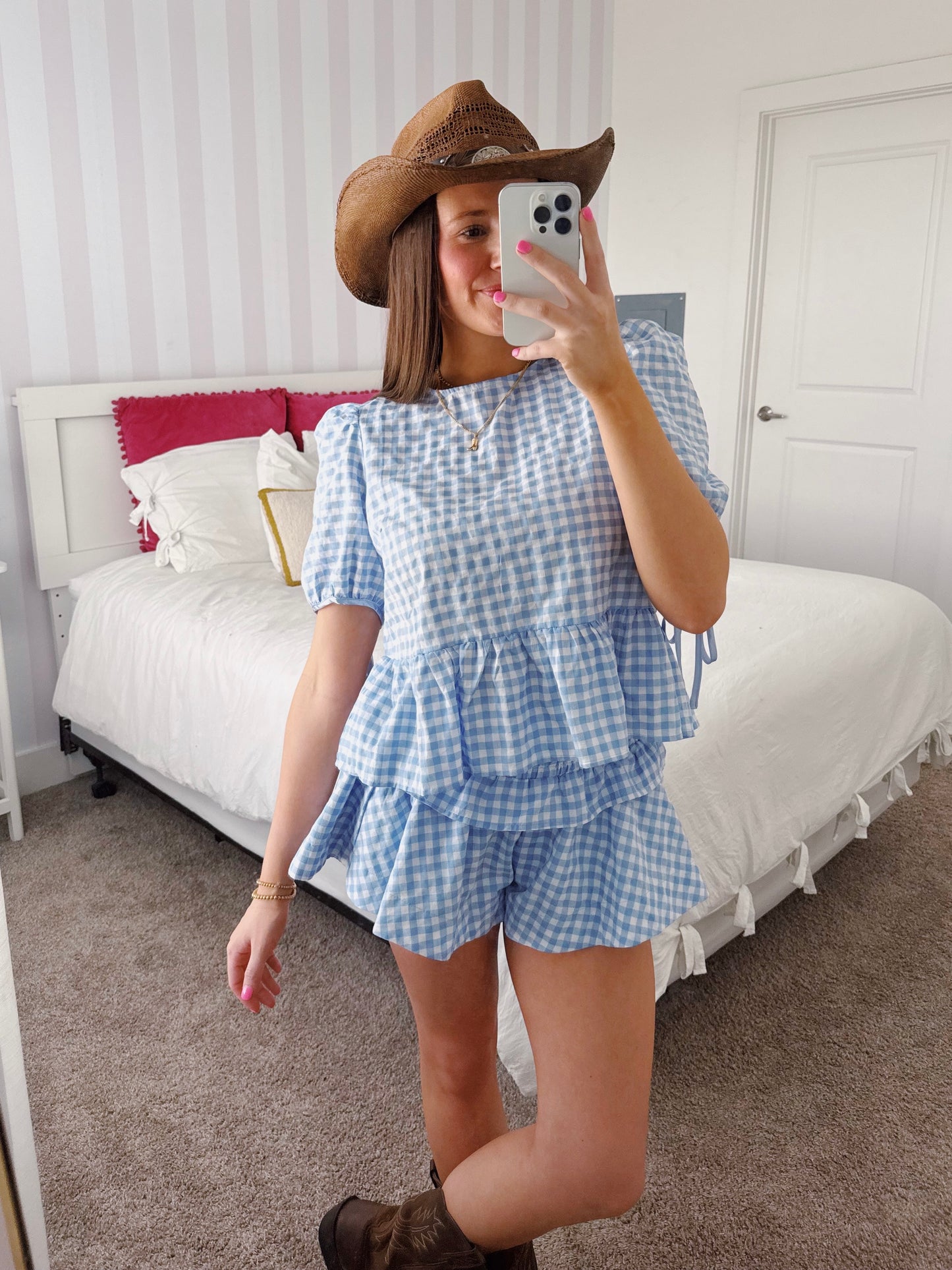 9 to 5 Gingham Top & Shorts Set
