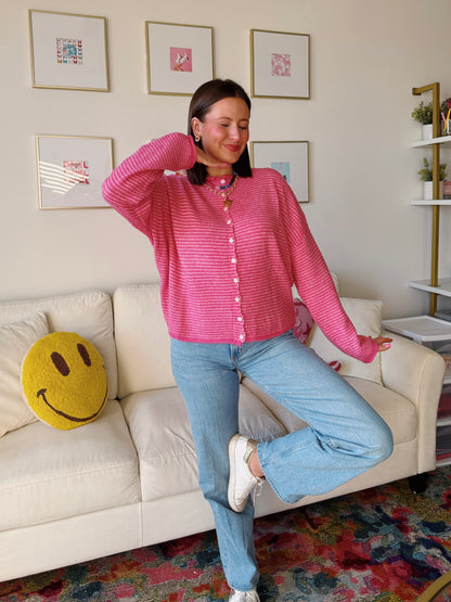 Coffee Run Pinstriped Button Down Cardigan