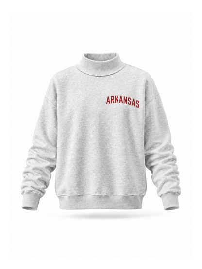 Embroidered Text Arkansas Mock Neck Sweatshirt