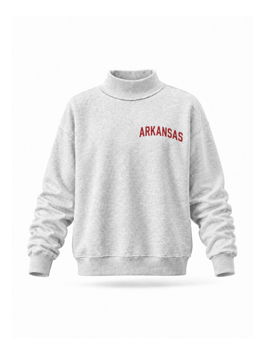 Embroidered Text Arkansas Mock Neck Sweatshirt