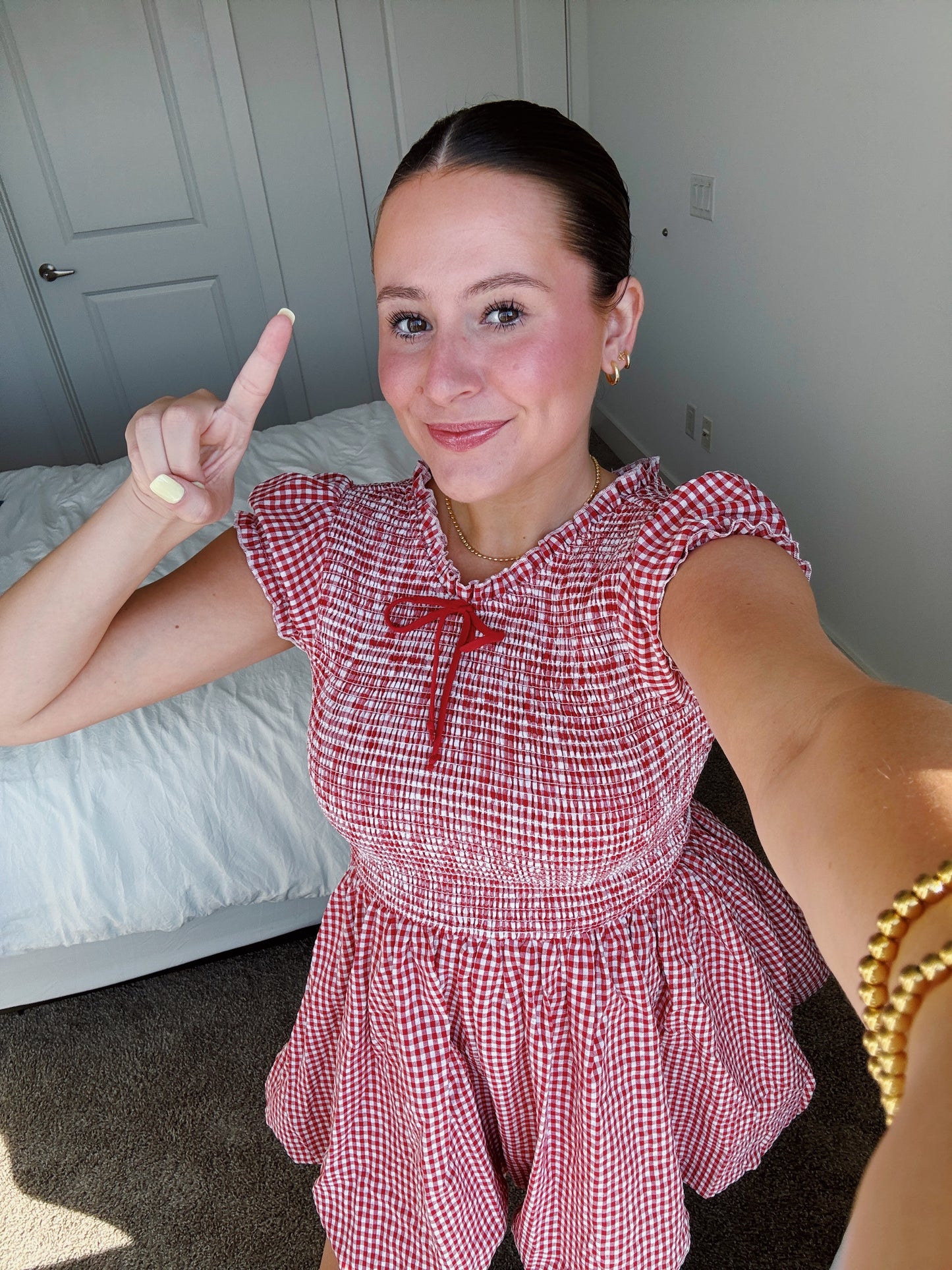 Dollhouse Smocked Gingham Bubble Dress