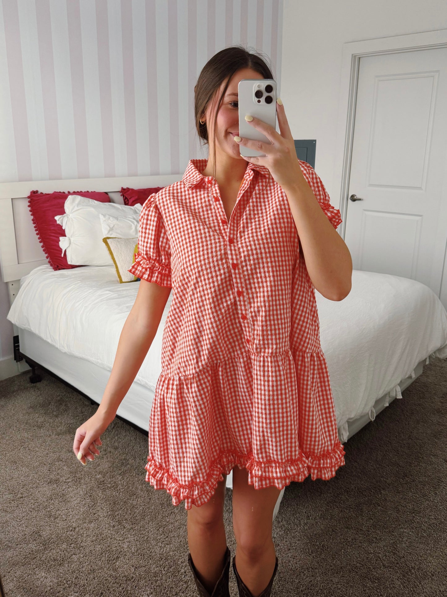 Southern Charm Gingham Babydoll Dress