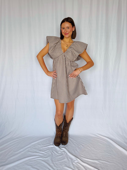 Love You a Latte Houndstooth Babydoll Dress