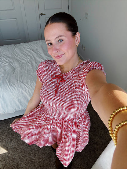 Dollhouse Smocked Gingham Bubble Dress