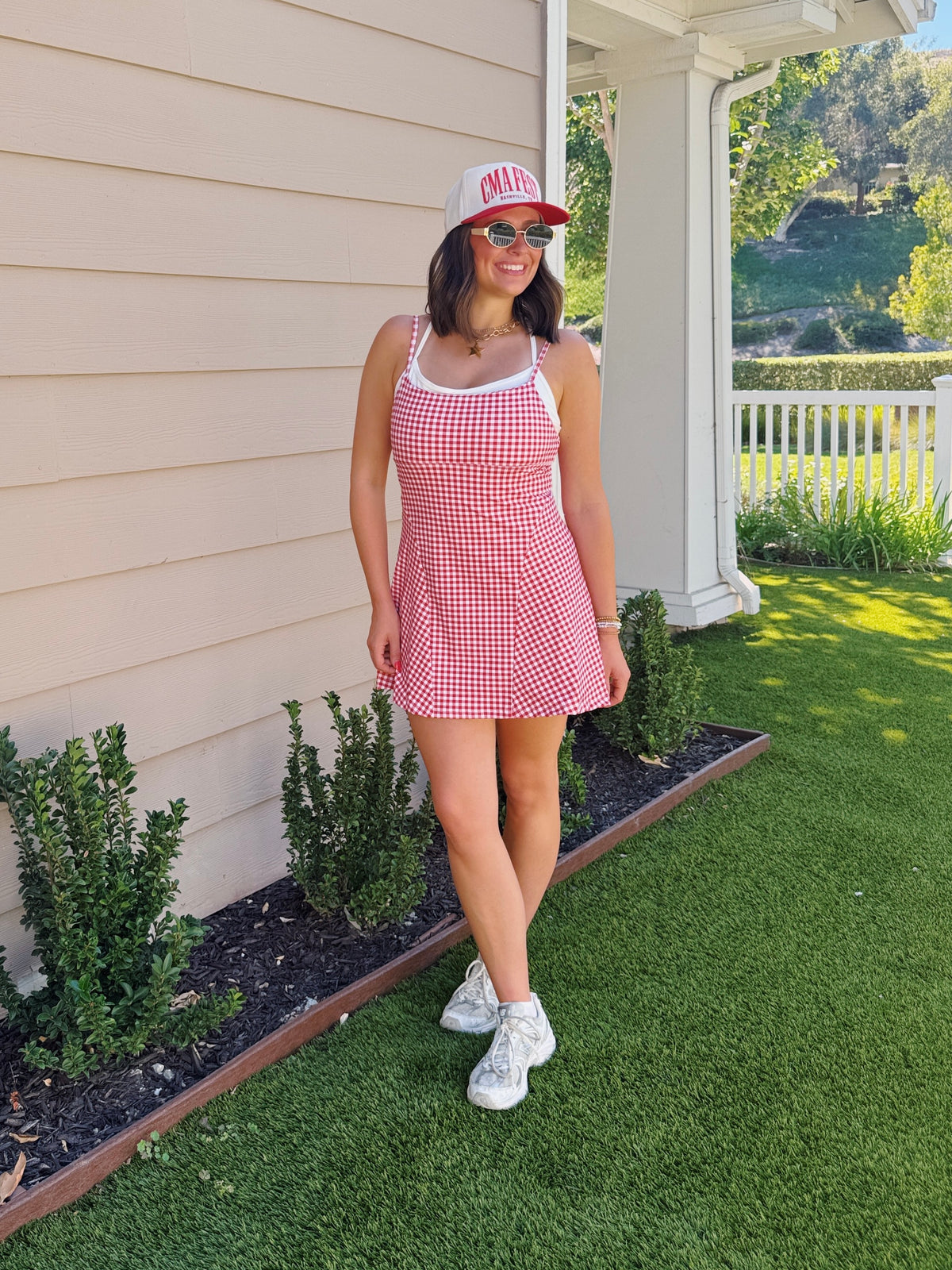 On The Move Gingham Layered Athletic Dress