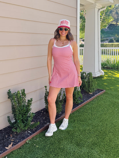 On The Move Gingham Layered Athletic Dress