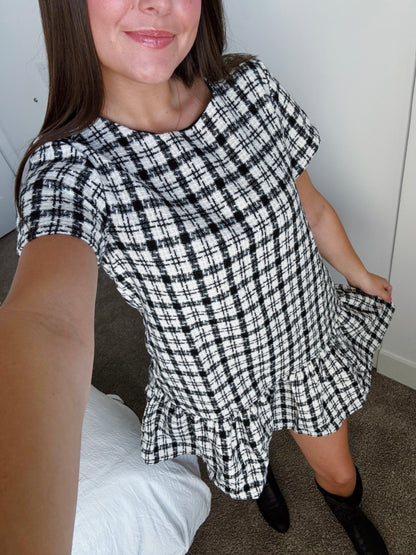Across The Pond Plaid Tweed Dress