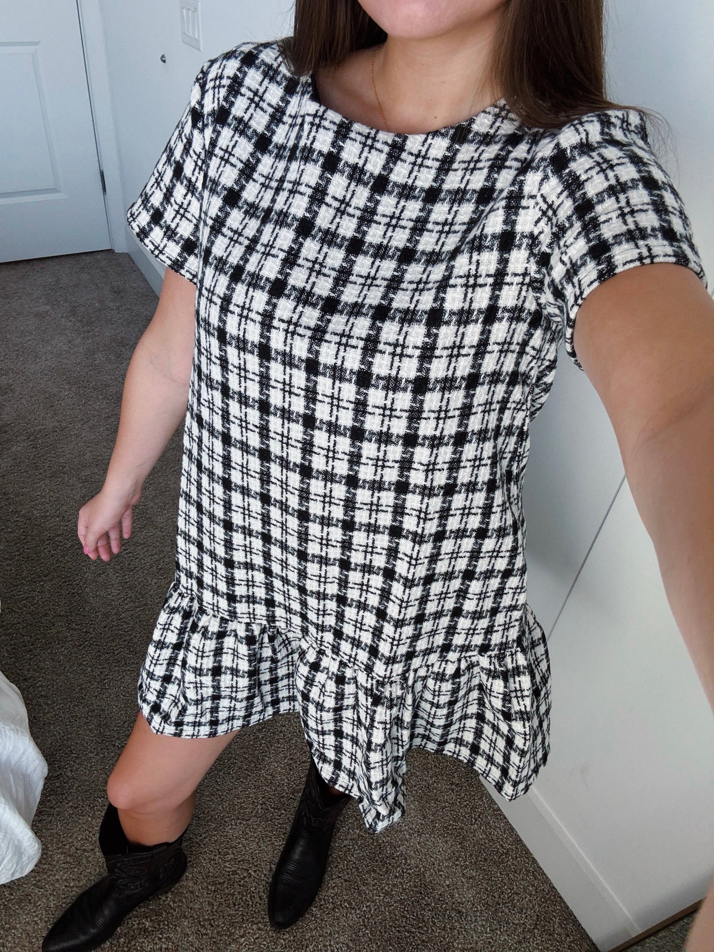 Across The Pond Plaid Tweed Dress