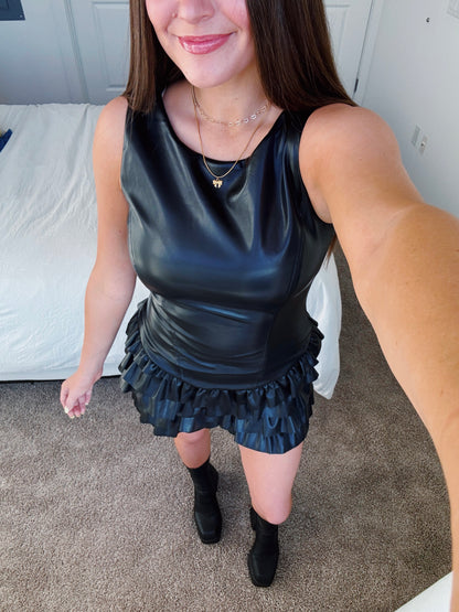 Sugar and Spice Drop Waist Leather Romper