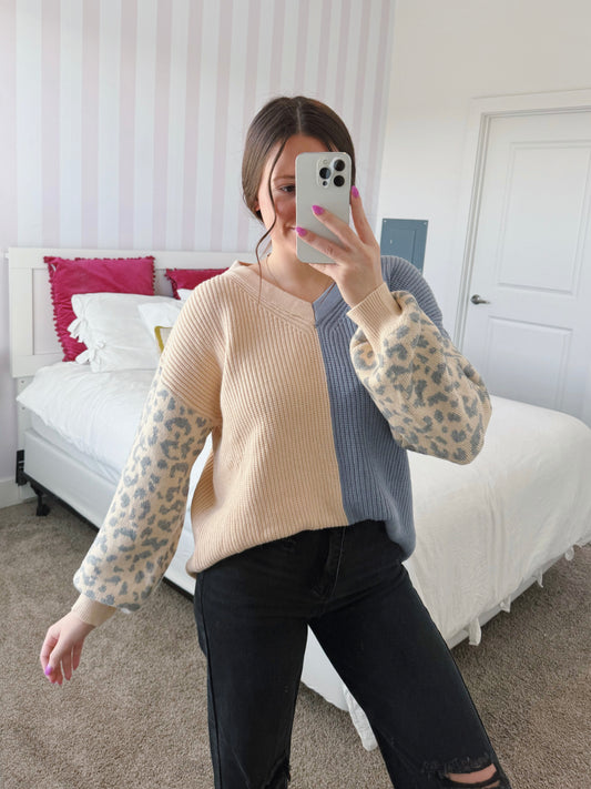 Wild Child Leopard Colorblock Sweater