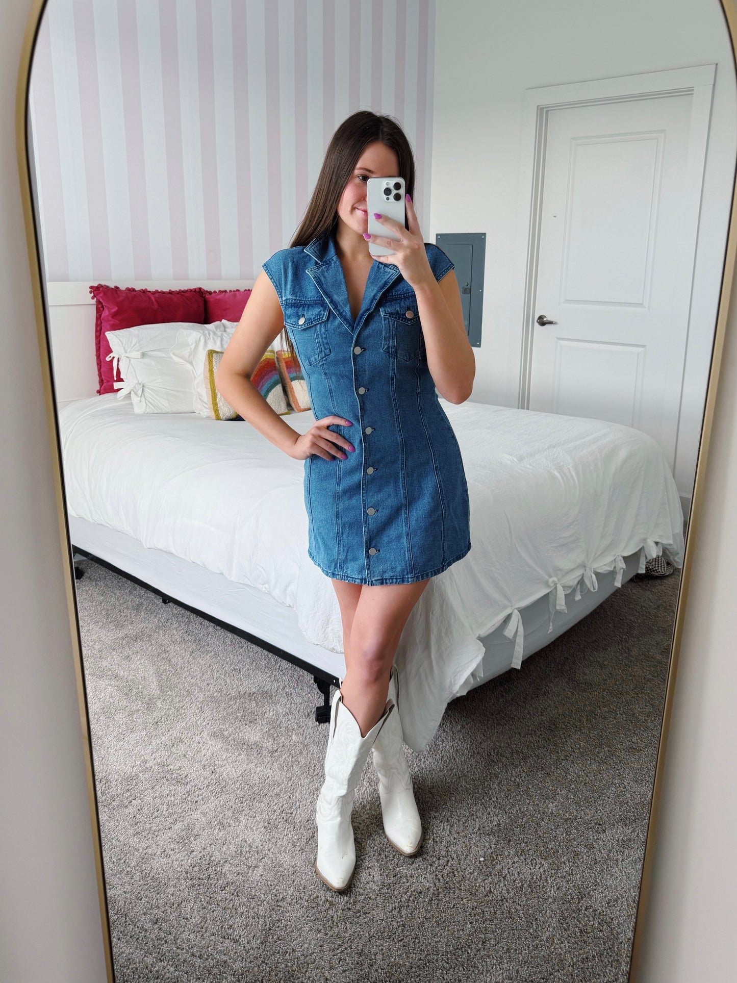 Oklahoma Smokeshow Denim Button Down Dress