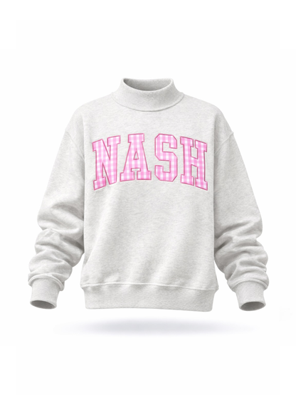 PREORDER: Gingham Embroidered Nashville (Nash) Mock Neck Sweatshirt (EARLY JULY)