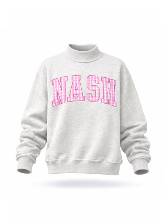 PREORDER: Gingham Embroidered Nashville Mock Neck Sweatshirt (EARLY JULY)
