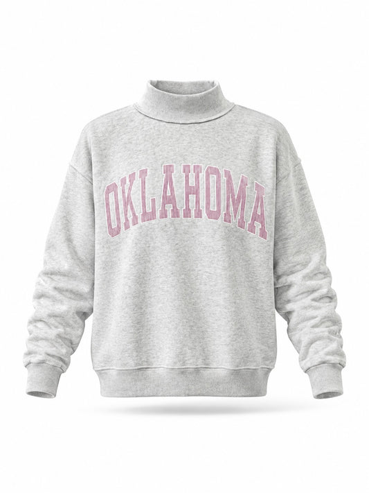 PREORDER: Pinstripe Embroidered Oklahoma Mock Neck Sweatshirt (EARLY JULY)