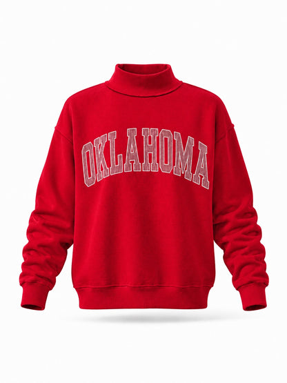 Pinstripe Embroidered Oklahoma Mock Neck Sweatshirt