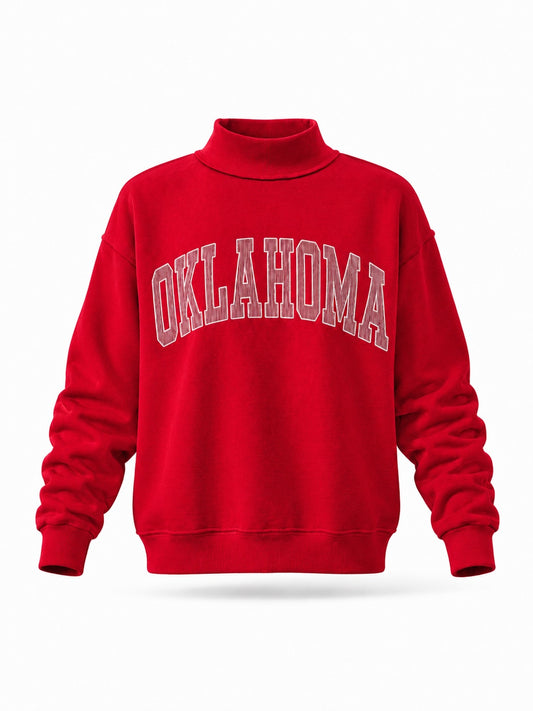 PREORDER: Pinstripe Embroidered Oklahoma Mock Neck Sweatshirt (EARLY JULY)