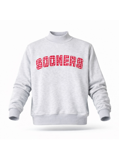 Gingham Embroidered Oklahoma Sooners Mock Neck Sweatshirt