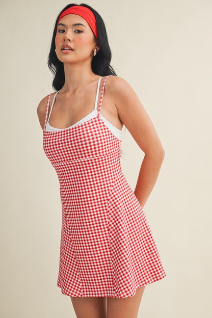 On The Move Gingham Layered Athletic Dress