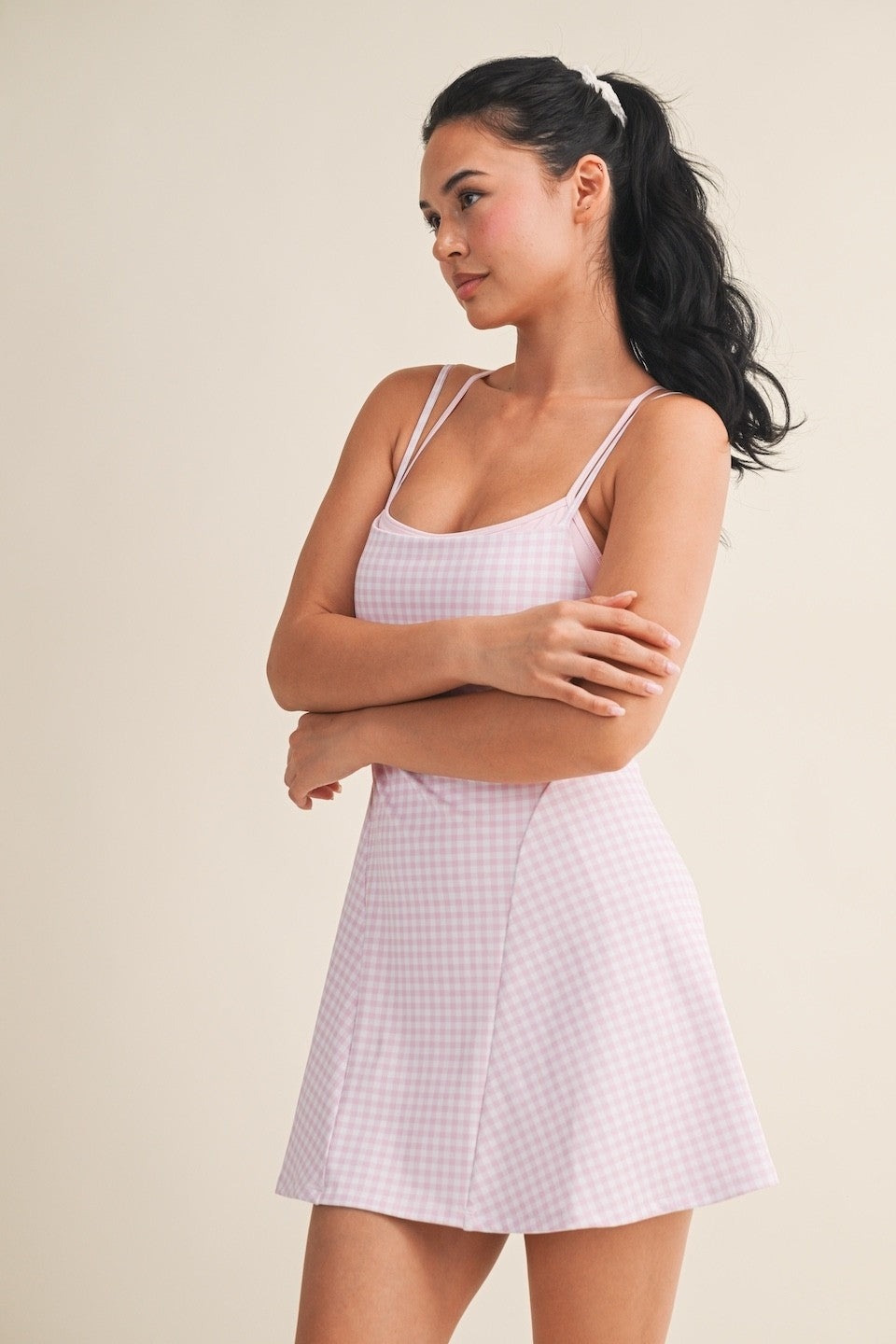 On The Move Gingham Layered Athletic Dress