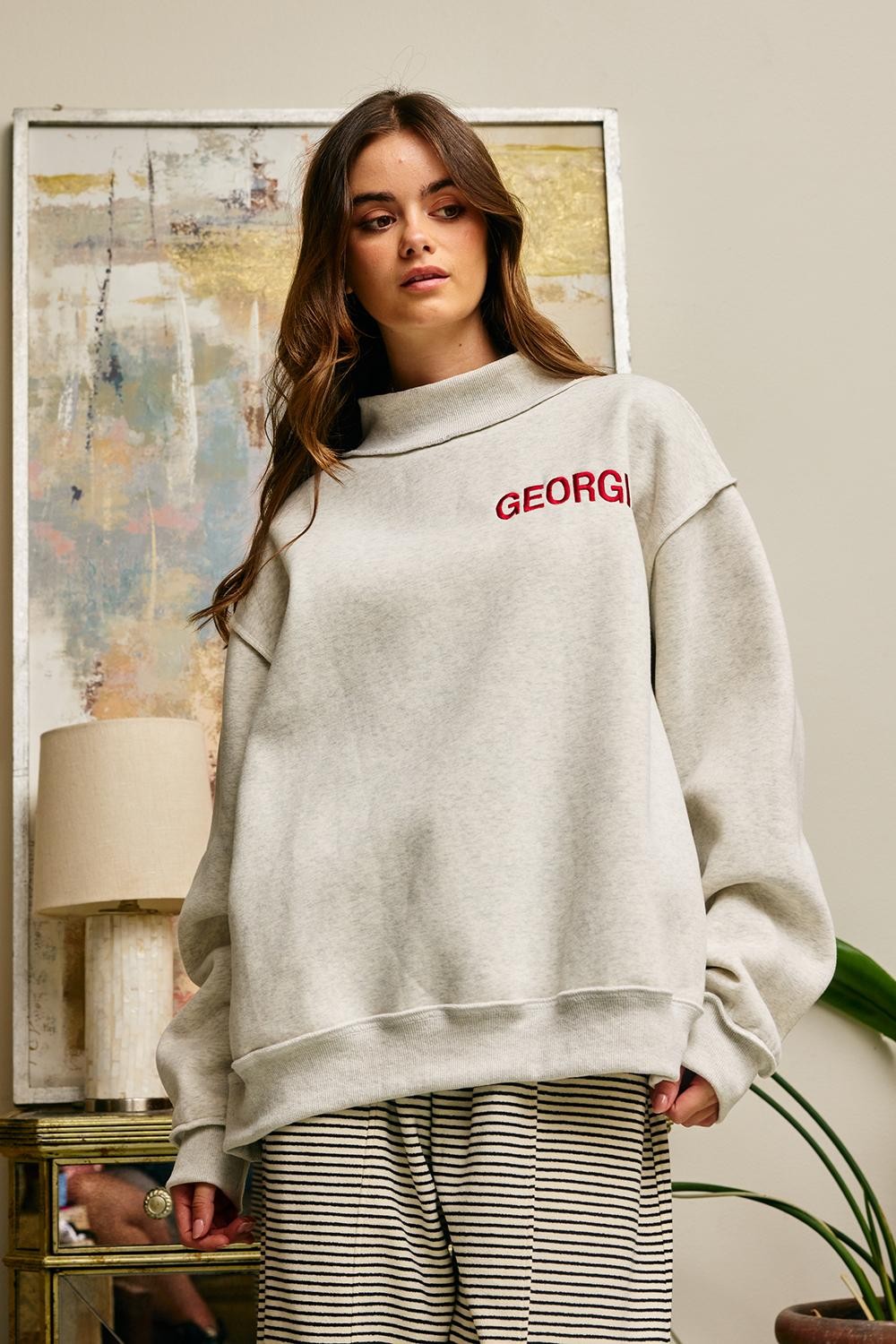 Embroidered Text Georgia Mock Neck Sweatshirt