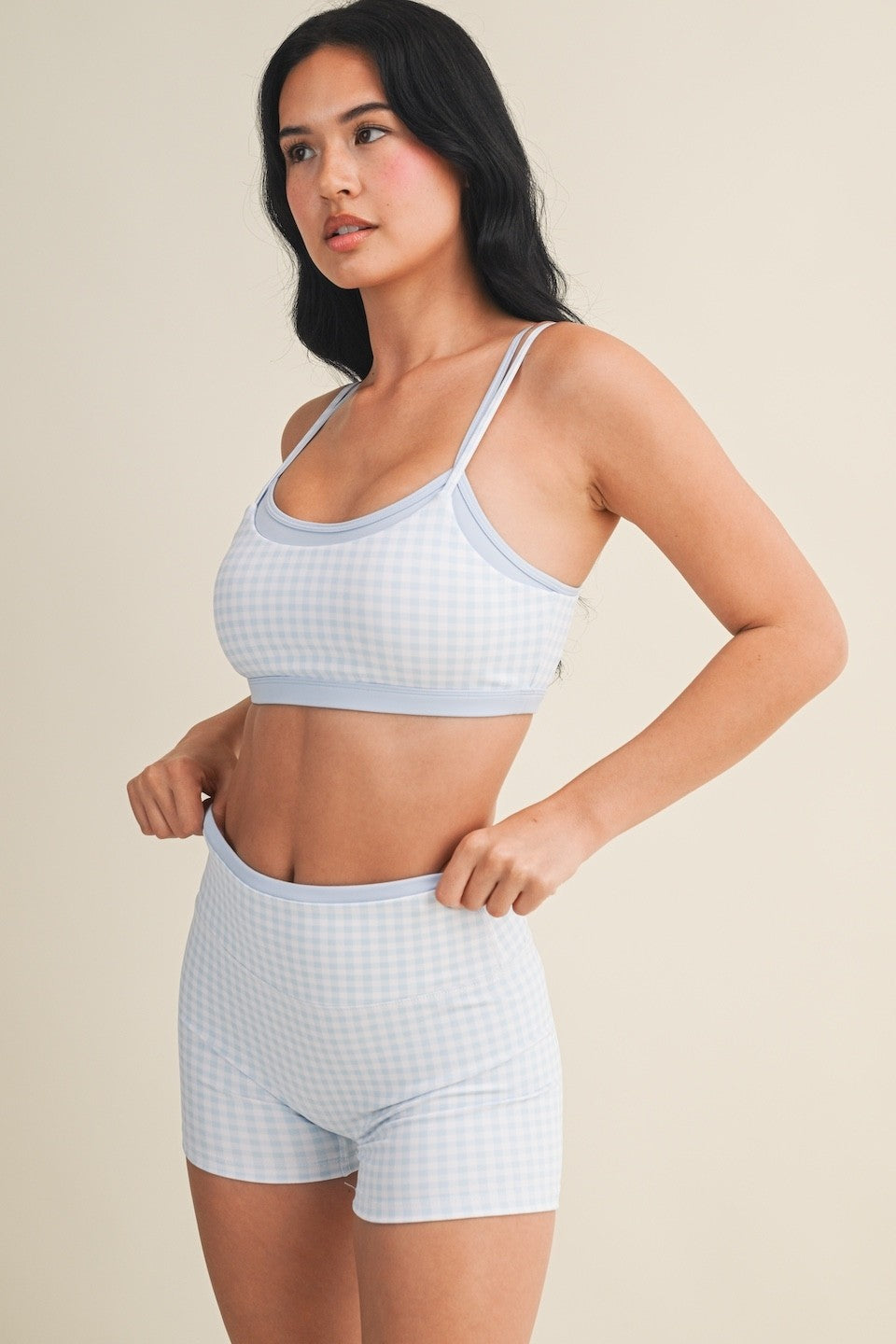 Off Duty Gingham Sports Bra & Shorts Set