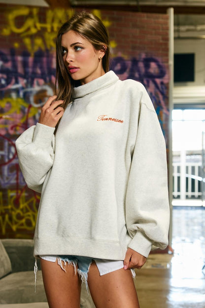 PREORDER: Embroidered Text Tennessee Mock Neck Sweatshirt (EARLY SEPTEMBER)