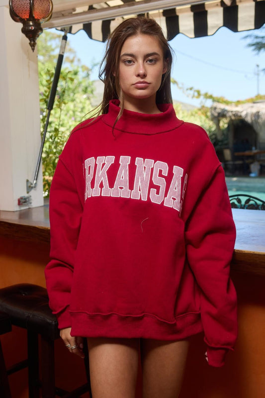 PREORDER: Pinstripe Embroidered Arkansas Mock Neck Sweatshirt (EARLY JULY)