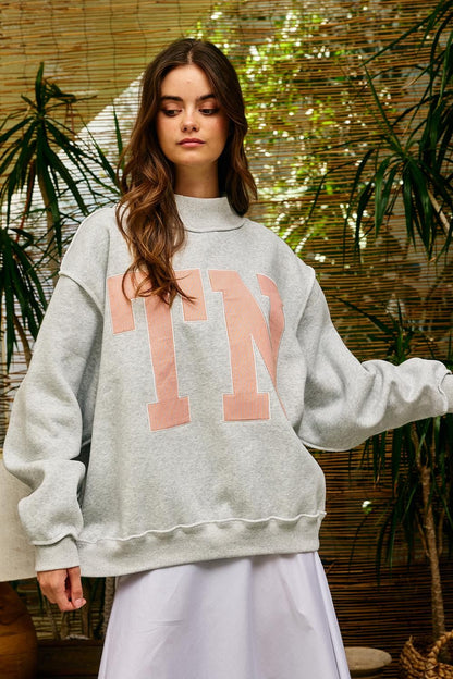 PREORDER: Pinstripe Embroidered Tennessee (TN) Mock Neck Sweatshirt (EARLY JULY)