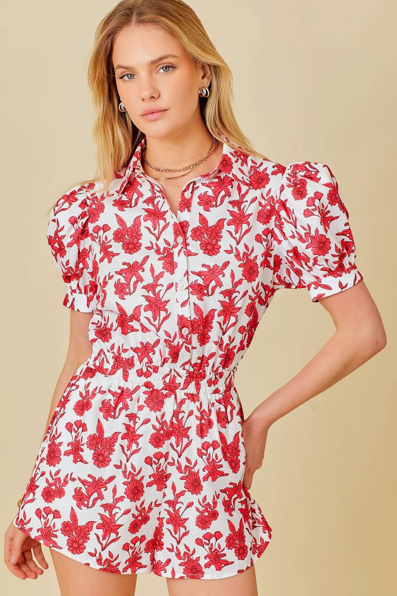 Flower Power Puff Sleeve Romper