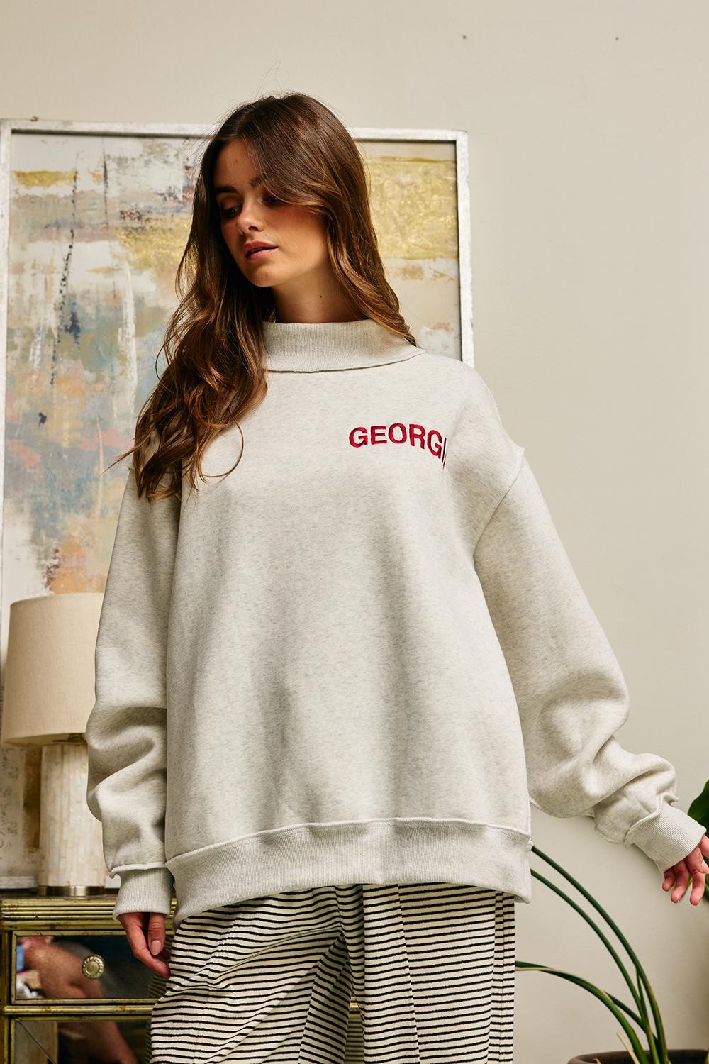 Embroidered Text Georgia Mock Neck Sweatshirt