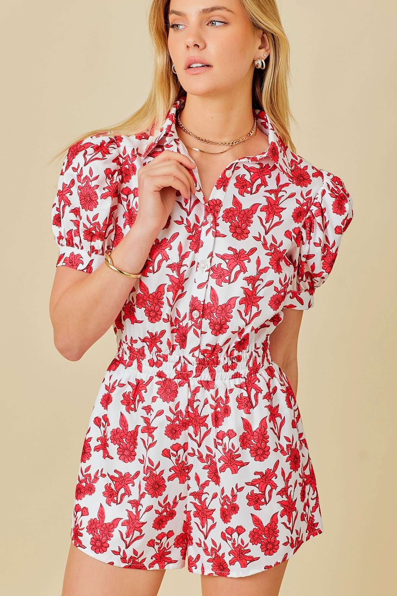 Flower Power Puff Sleeve Romper