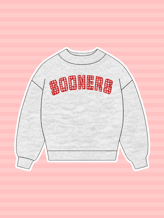 PREORDER: Oklahoma Sooners Embroidered Gingham Mock Neck Sweatshirt