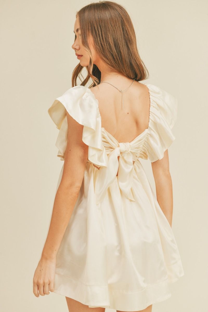 Ruffle Sleeve Pleated Babydoll Dress • Cream – loveyoumore