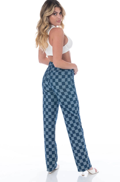 Checkmate Checkerboard Wide Leg Jeans