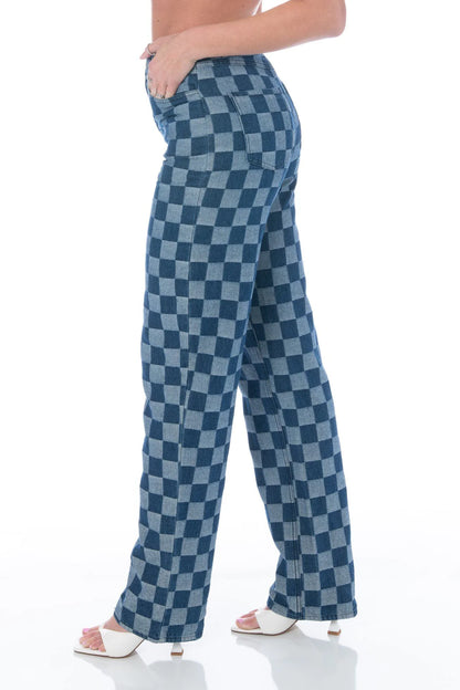 Checkmate Checkerboard Wide Leg Jeans