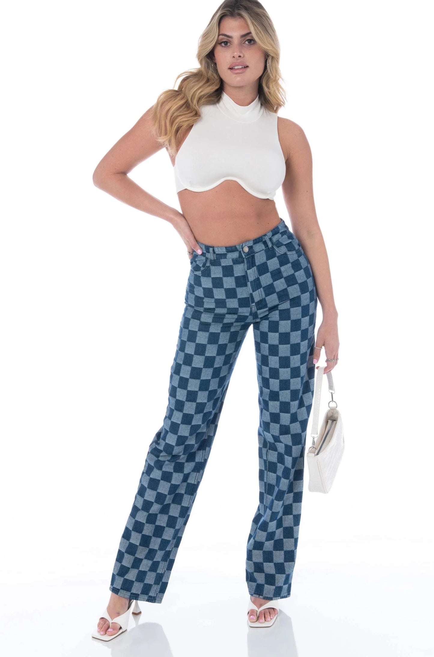 Checkmate Checkerboard Wide Leg Jeans